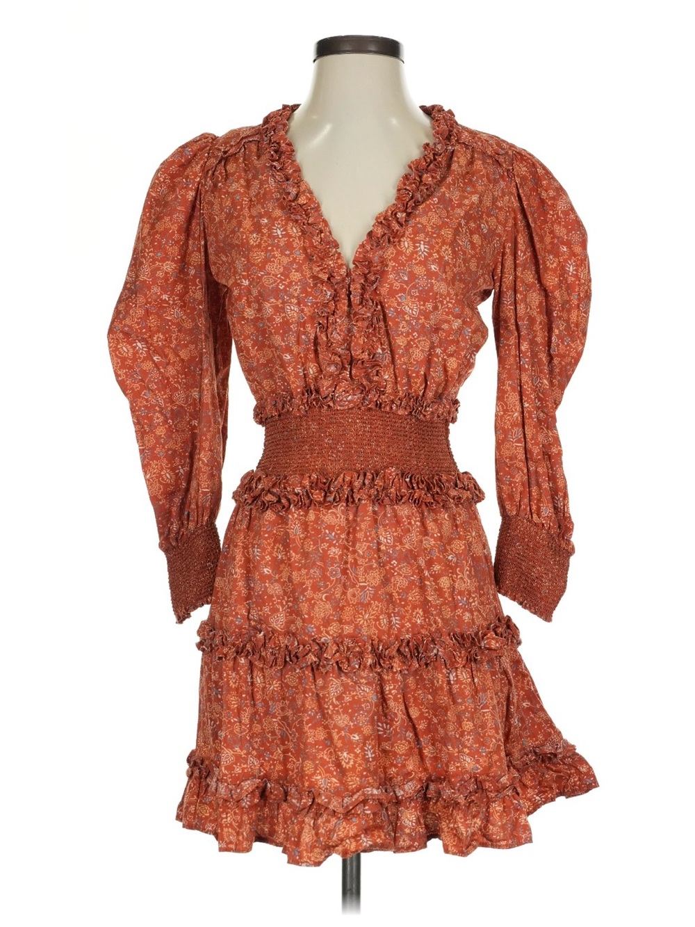 Cleobella Rust-Orange Ruffle Mini Dress